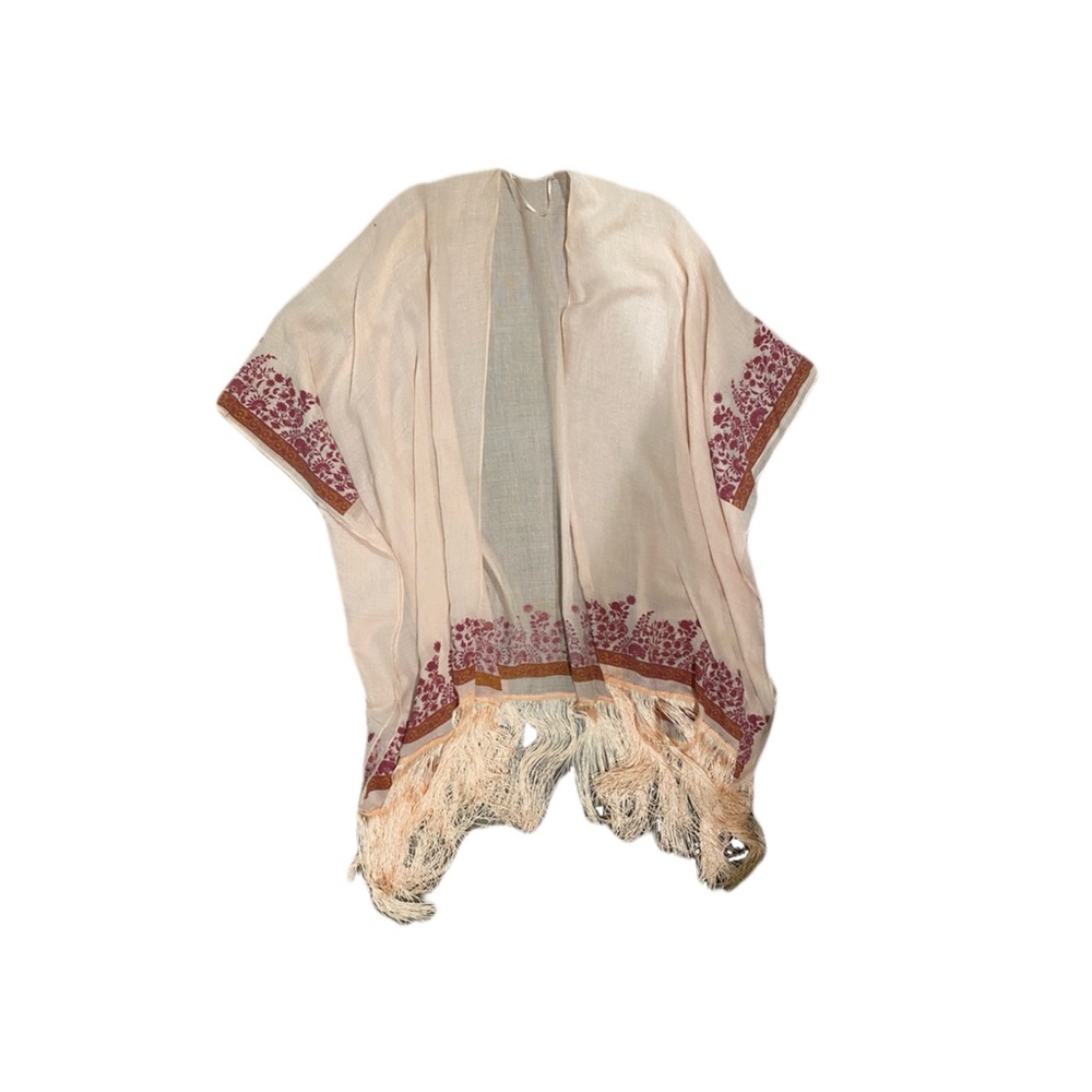 BCBG Pink Kimono Cover Up w/ Fringe